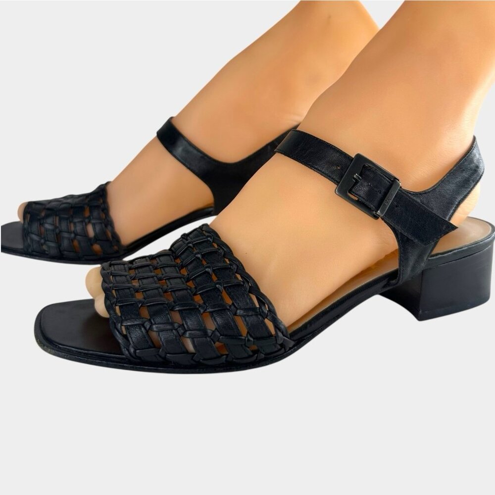 Salvatore Ferragamo Black Woven Leather Slingback Sandals